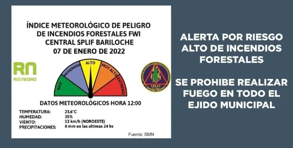 Recuerdan prohibición de realizar fuego en todo el ejido de Bariloche