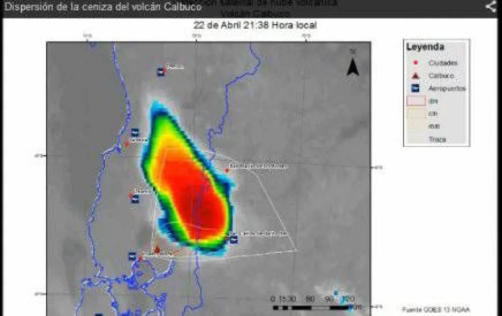 Calbuco: La dispersión de las dos erupciones representa el 98% de la emisión total