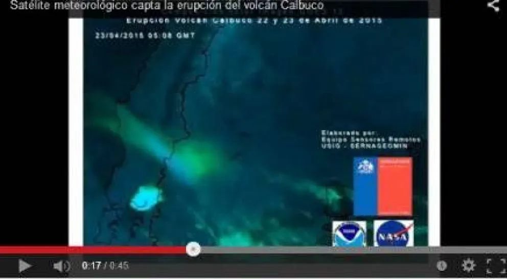 Un satélite meteorológico captó las erupciones del volcán