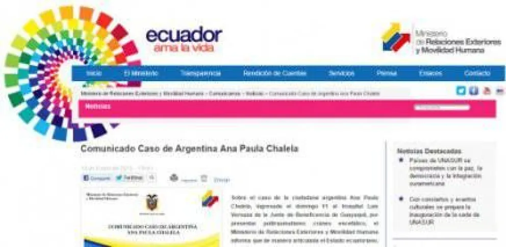 Ahora, Ecuador anunció que se hará cargo de la asistencia de Paula
