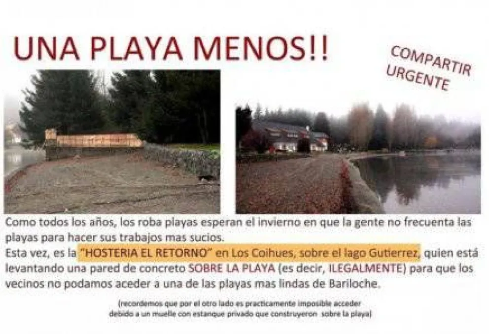 Hostería paraliza la construcción del muro que impide el paso a la playa