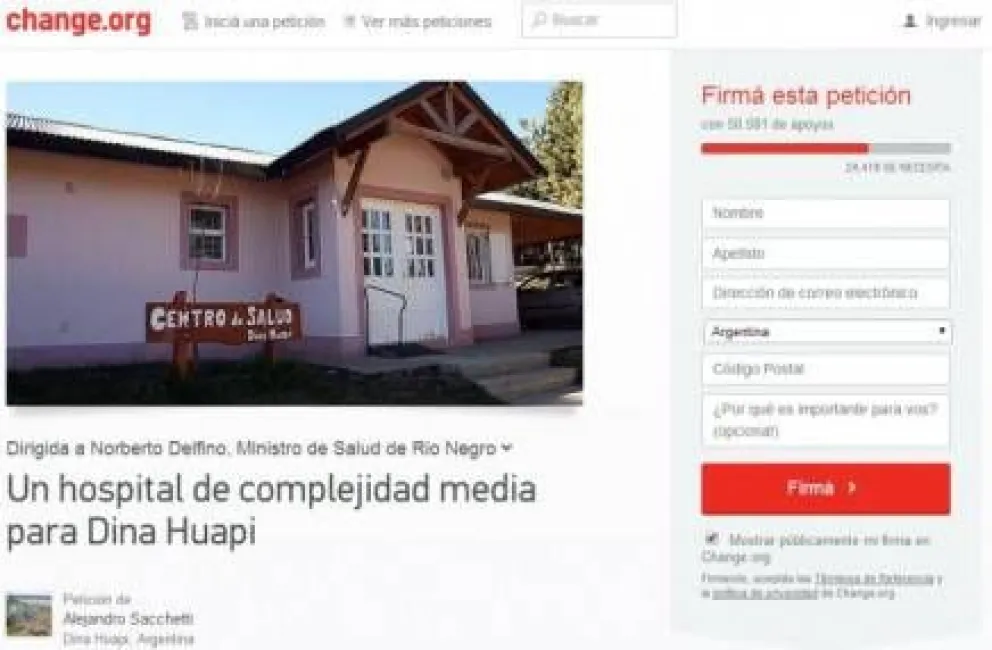 Vecinos lograron reunir 50 mil firmas online por el Hospital de Dina Huapi