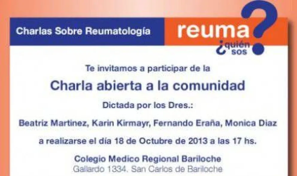 Reumatólogos brindarán una charla en Bariloche 