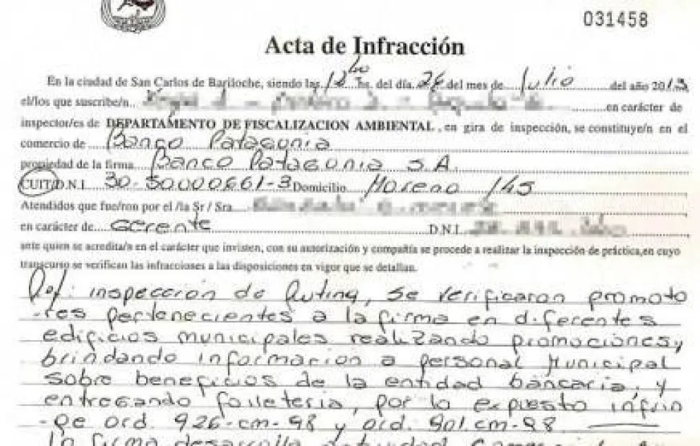 Municipio infraccionó al Banco Patagonia y se tensa la relación