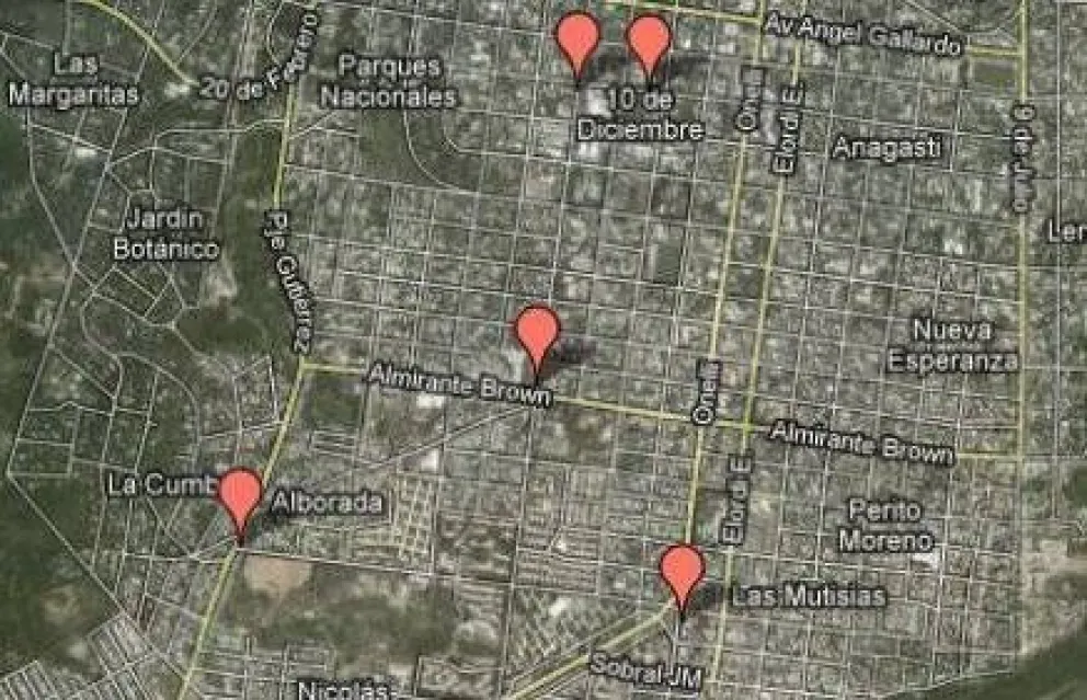 Mapa de los saqueos en Bariloche