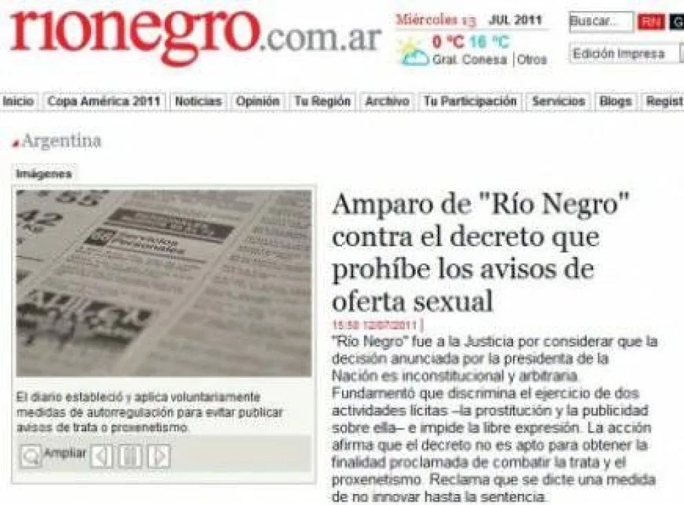 Críticas al "Río Negro" por amparo contra eliminación del Rubro 59