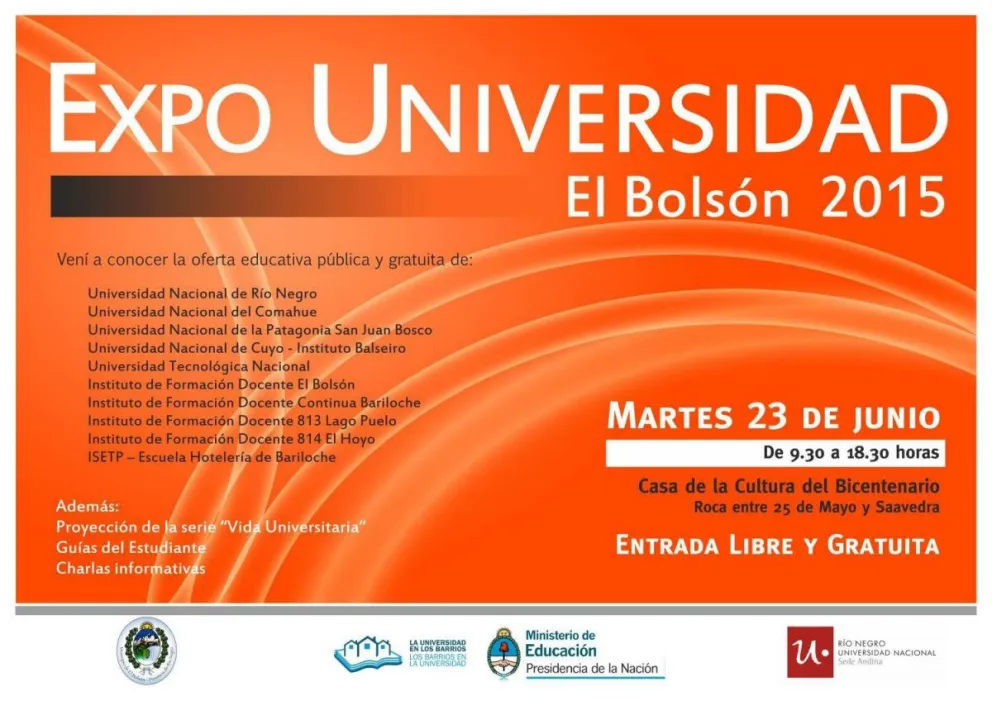 Más de 60 carreras gratuitas se presentan en la Expo Universidad de El Bolsón