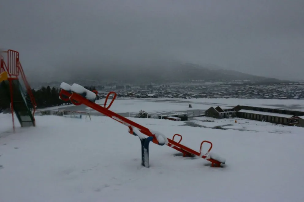 El barrio Malvinas cubierto de nieve.