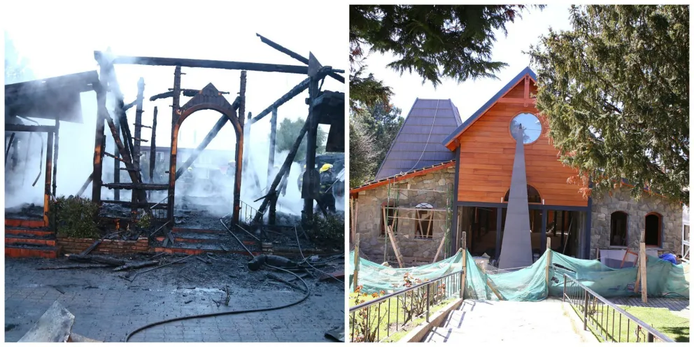 El antes y el después de la histórica capilla.