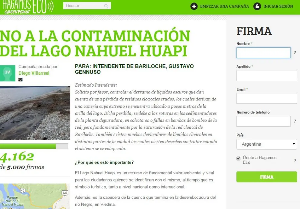 A través de una ONG, le reclaman a Gennuso por el vertido de efluentes al lago