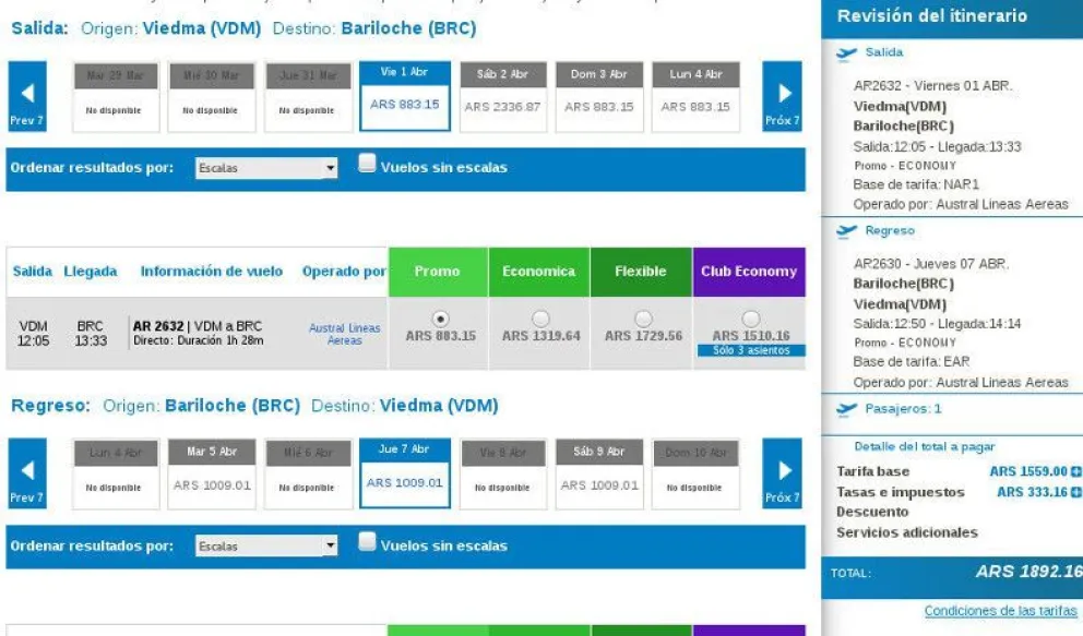 Ya están disponibles las reservas de los vuelos que unirán Bariloche y Viedma