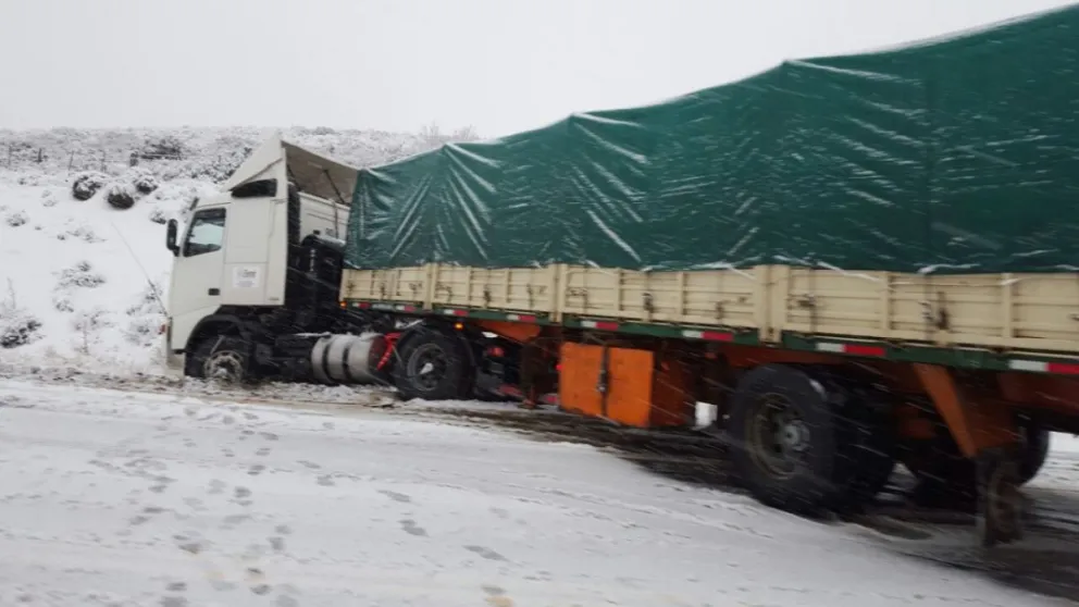 Por la nieve, despistó un camión en la ruta 40
