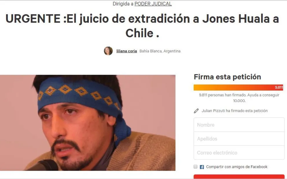 Piden que se realice “urgente” el juicio de extradición de Jones Huala