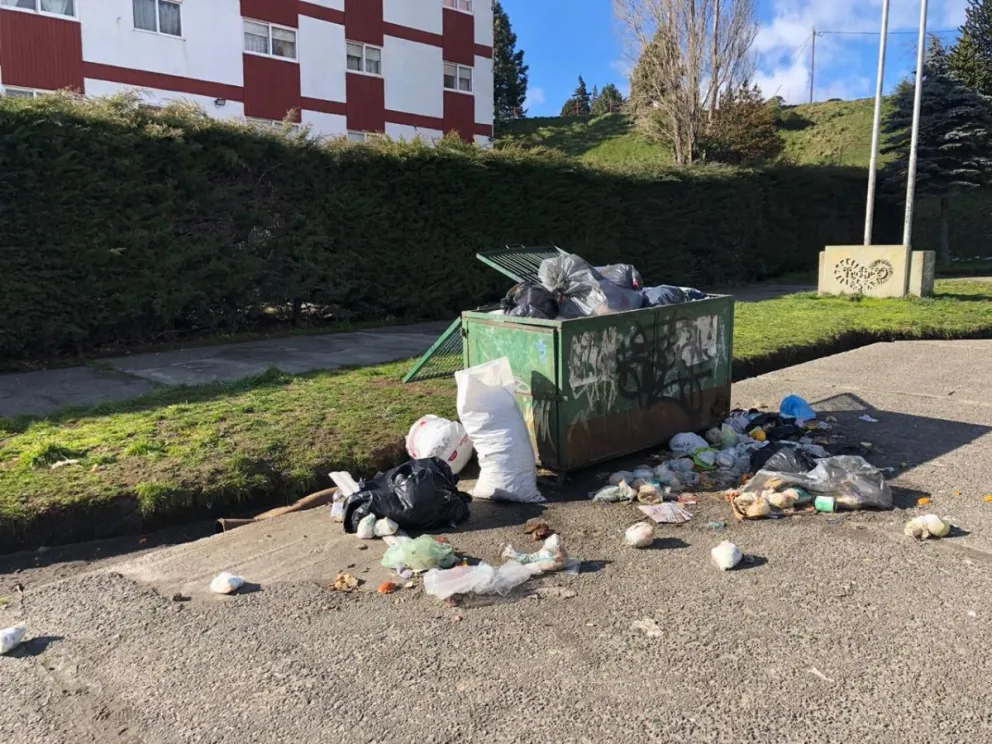 Notifoto: un contenedor colapsado y la basura tirada por todos lados