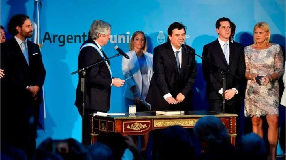 Claudio Moroni, nuevo ministro de Trabajo, en la jura junto al presidente Alberto Fernández.