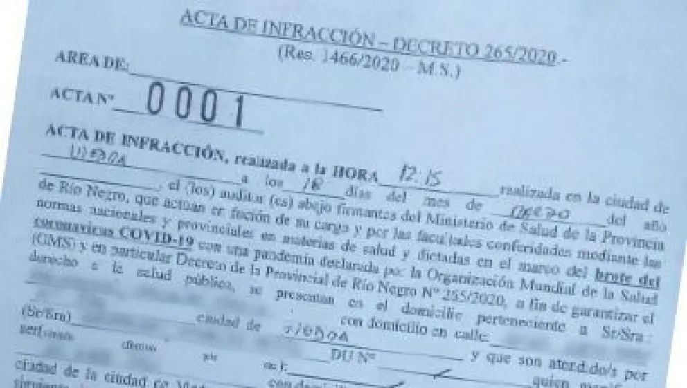 El gobierno de Río Negro realizó la primera multa a quien no cumple el autoaislamiento