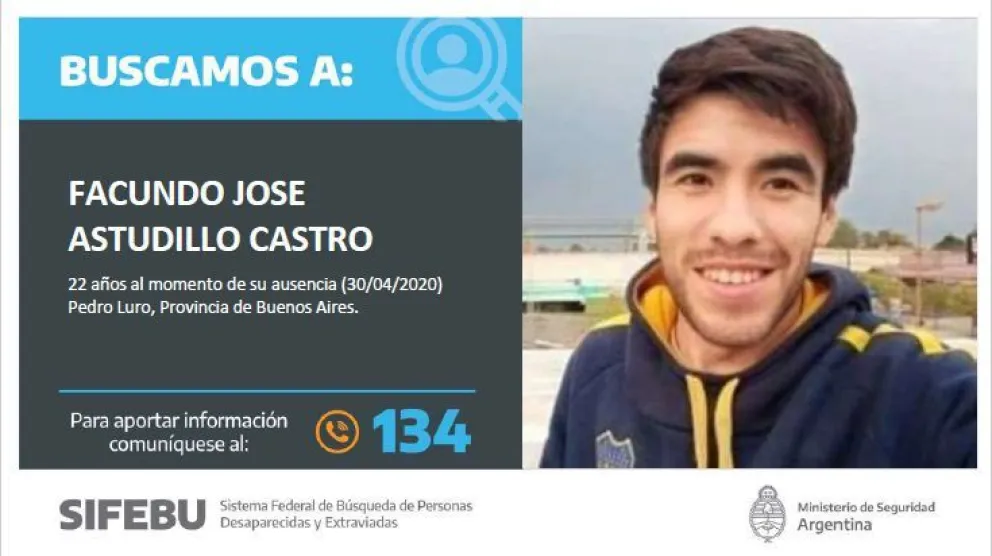Facundo Astudillo: Piden que por cualquier información se comuniquen a Policía Federal