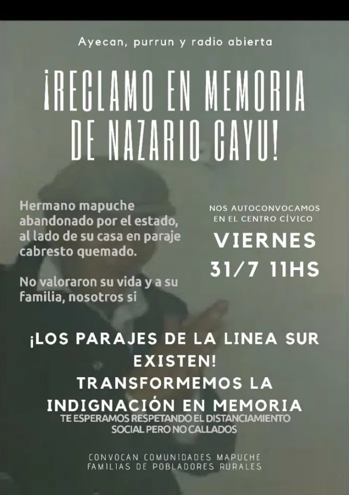 Comunidades mapuche reclamaran en el Centro Cívico por Nazario Cayu
